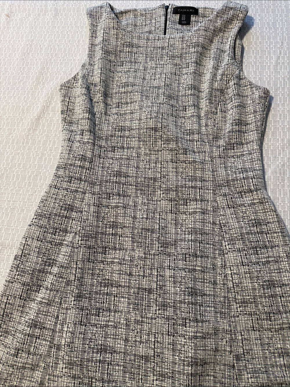 Tahari Black & White Textured Sheath Midi Dress